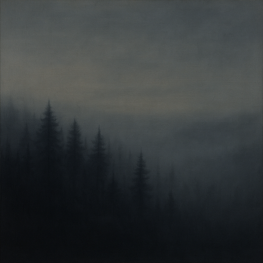 Dusk over Silent Pine Ridgeline in Charcoal Fog No. 8 Oil Painting 100% Hand Painted Oil on Belgian Linen Canvas, Original Fine Art Wall Decor