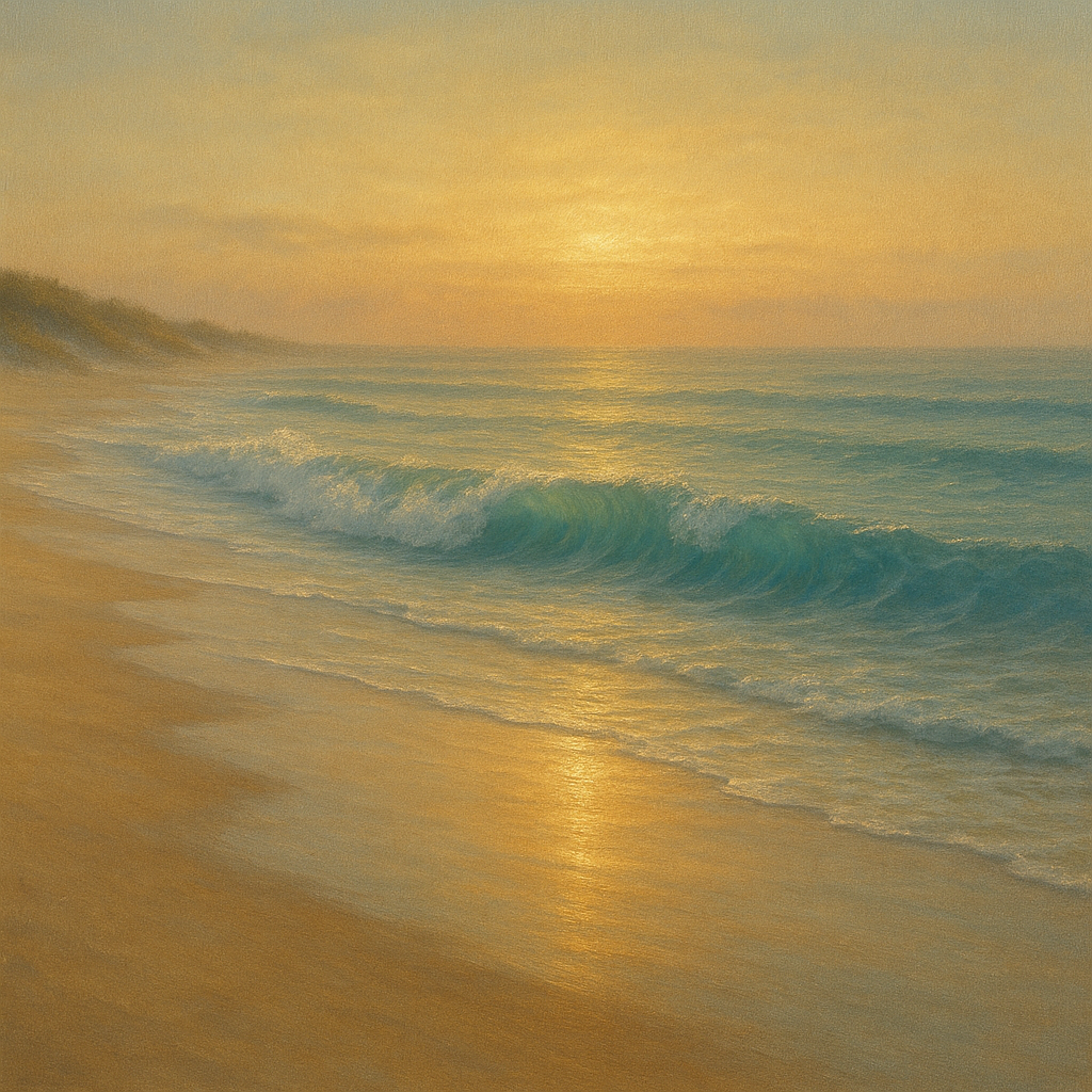 Gentle Breaking Waves & Wet Beach Reflection No. 9 Oil Painting - View 1