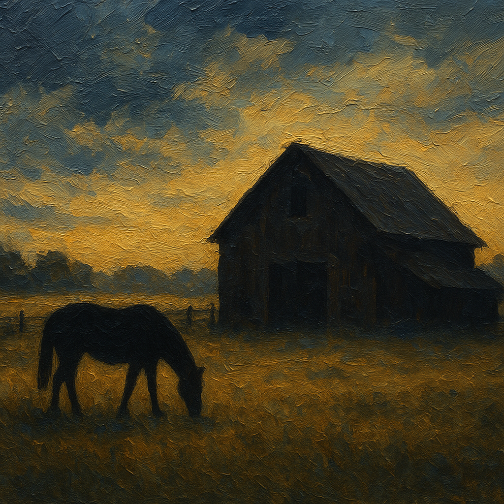 Rustic Equestrian Stable Silhouette No. 2 Oil Painting - 100% Hand-Painted Master Oil Painting