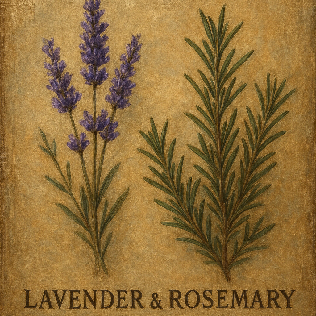 Vintage French Herbarium Lavender & Rosemary No. 12 Fine Art Oil Painting - View 1