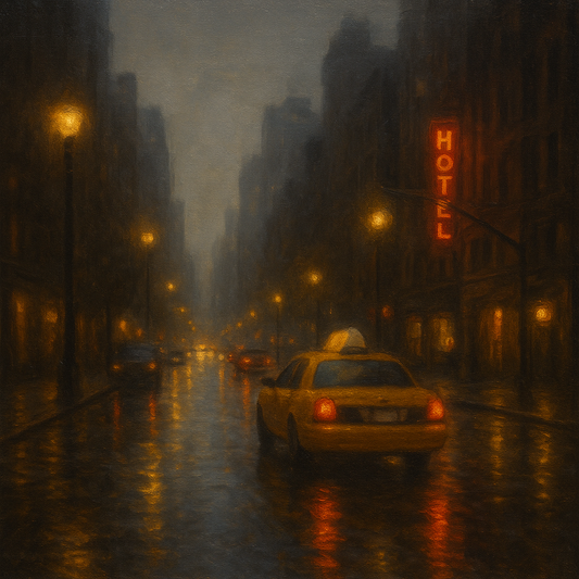 Rain-Drenched Manhattan Avenue Lights No. 25 Oil Painting 100% Hand Painted Oil on Belgian Linen Canvas, Original Fine Art Wall Decor