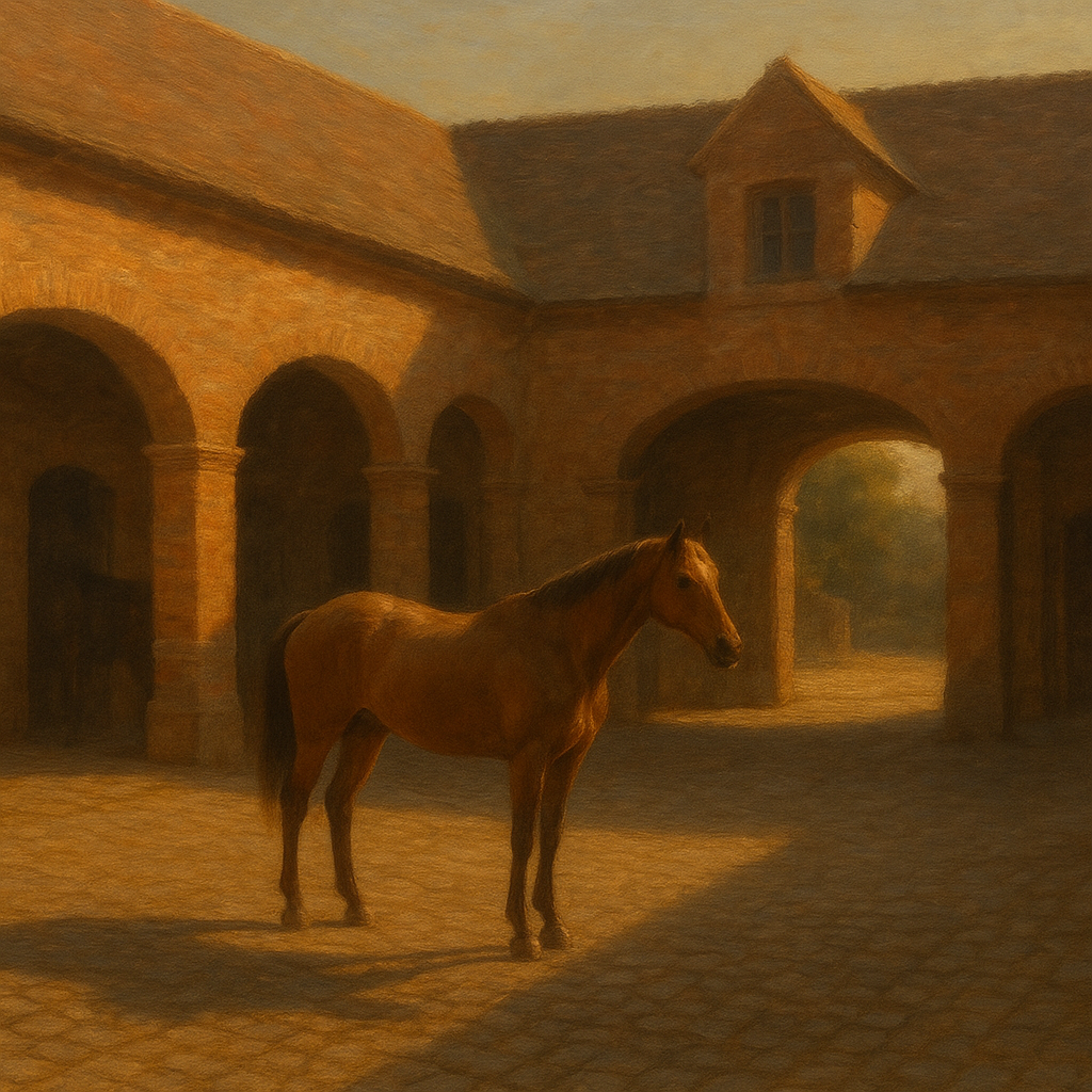 Equestrian Stable Courtyard in Late Afternoon No. 3 Oil Painting - View 1