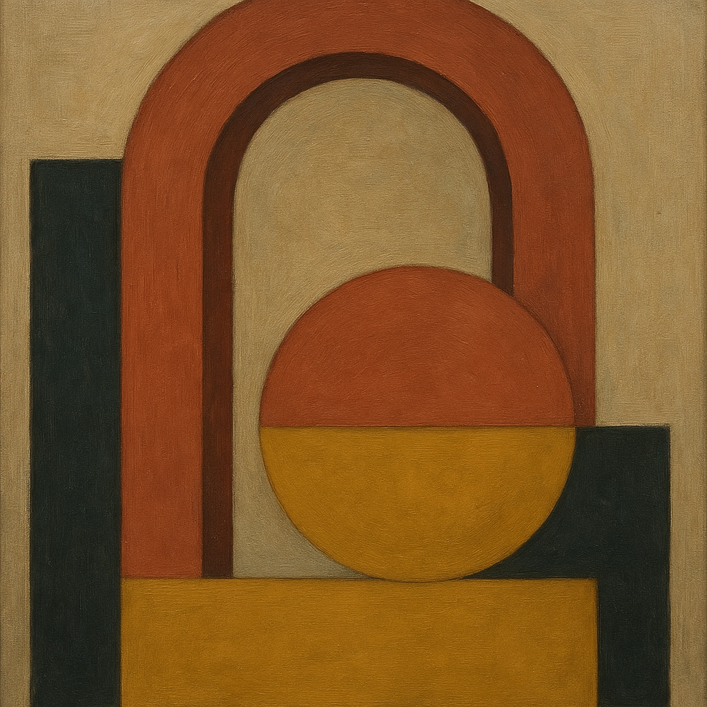 Bauhaus Archway & Terracotta Semicircle Suite No. 11 Fine Art Oil Painting - View 1