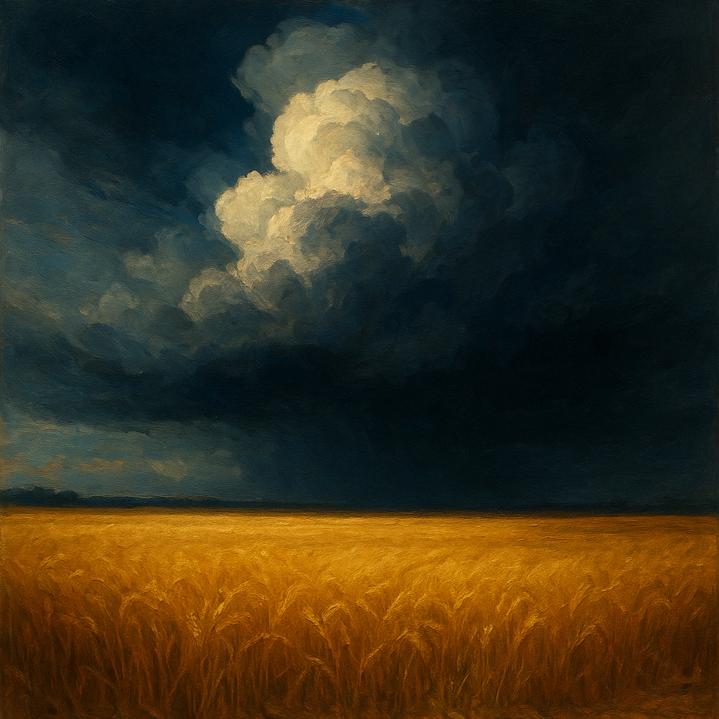 Harvest Wheatfield under Dramatic Thunderhead Sky No. 4 Fine Art Oil Painting - View 1