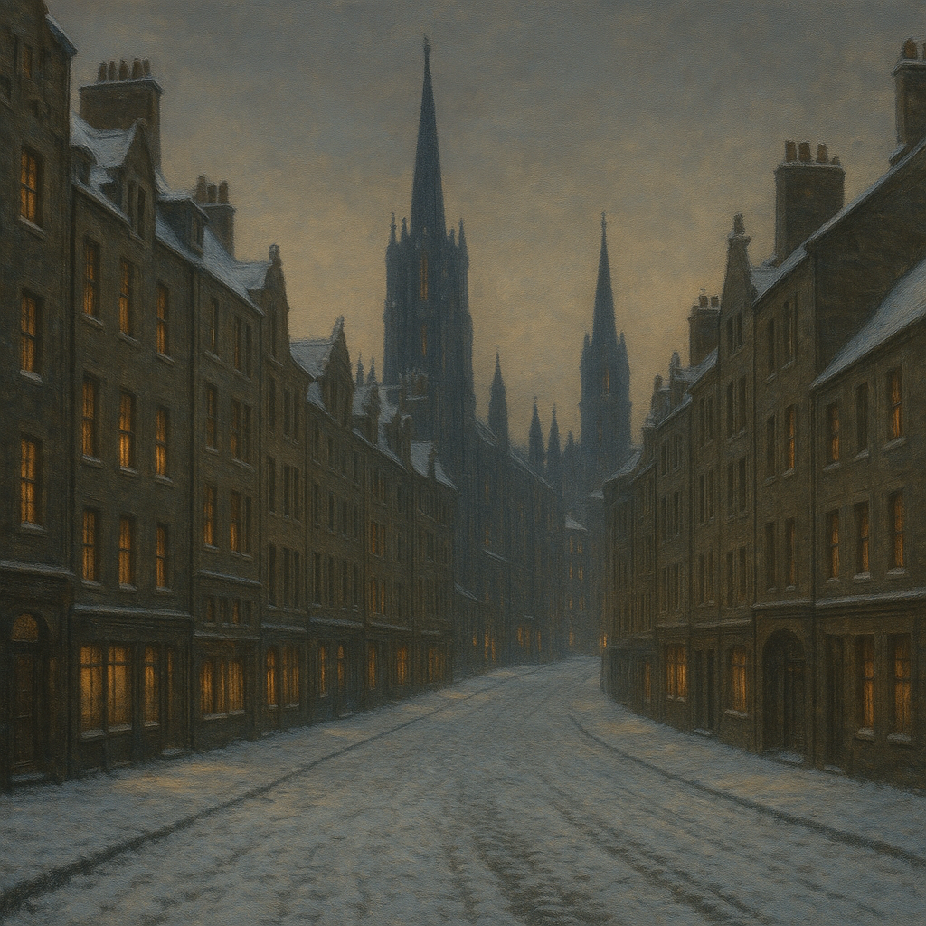 Edinburgh Old Town Royal Mile in Snow No. 22 Oil Painting - View 1