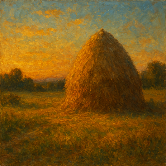 Rustic Countryside Haystack at Sunset No. 4 Oil Painting - 100% Hand-Painted Master Oil Painting