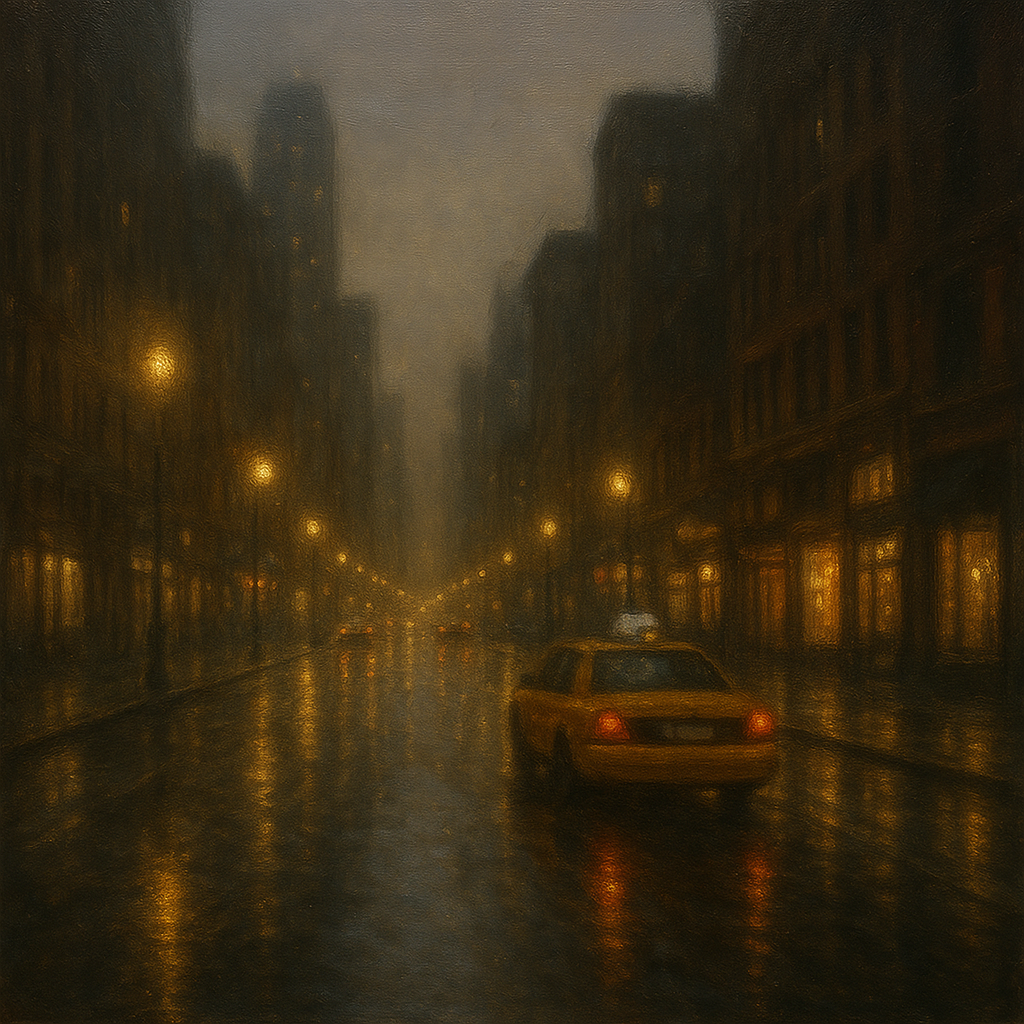 Rain-Drenched Manhattan Avenue Lights No. 30 Oil Painting - View 1