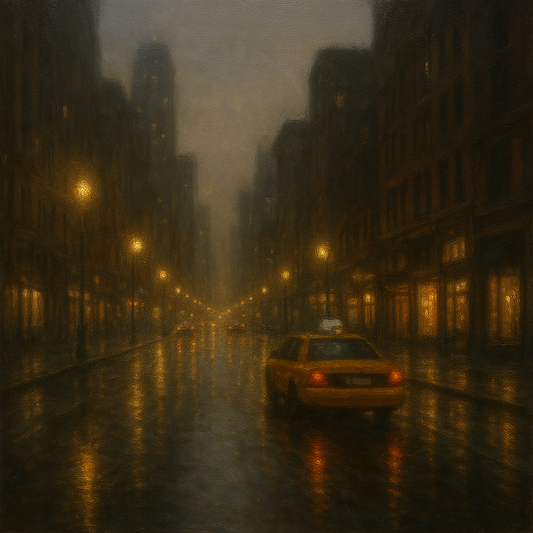 Rain-Drenched Manhattan Avenue Lights No. 30 Oil Painting 100% Hand Painted Oil on Belgian Linen Canvas, Original Fine Art Wall Decor