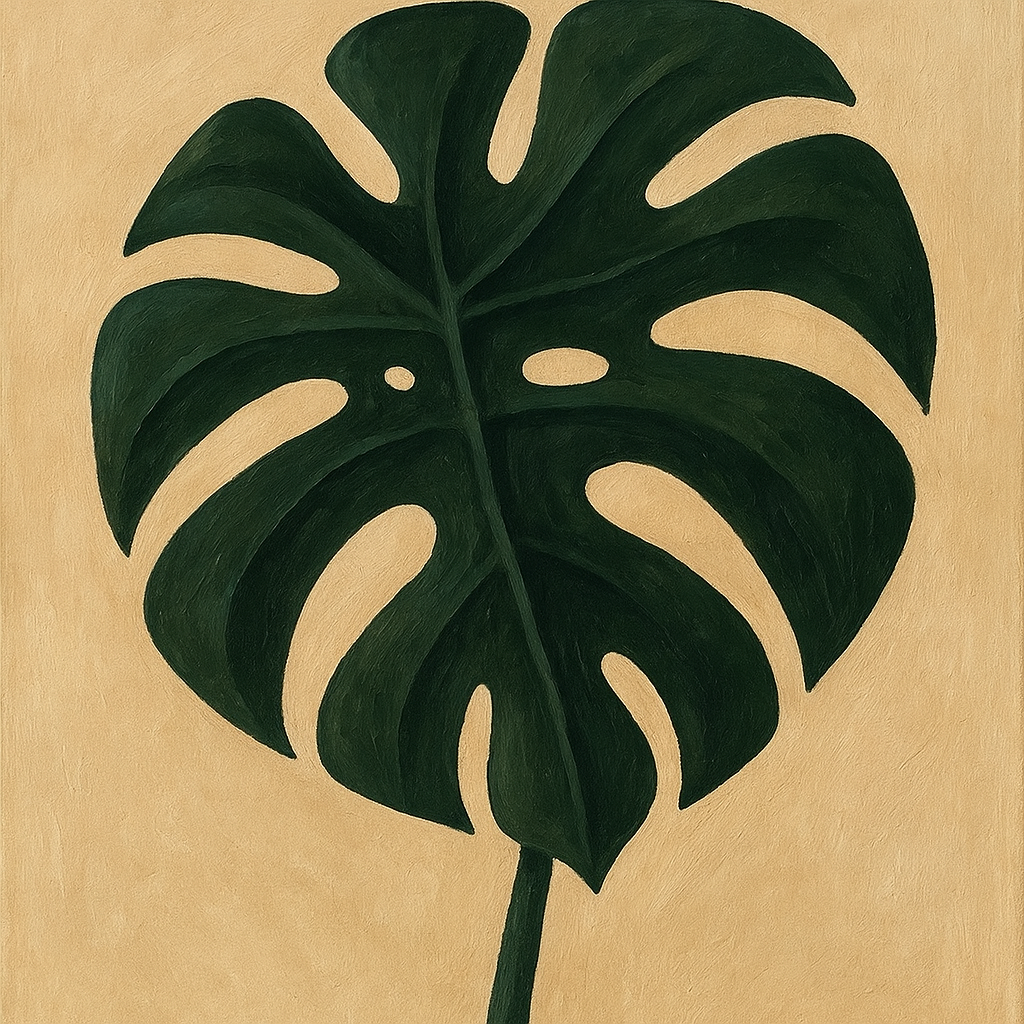 Biophilic Monstera Silhouette Oil Painting - View 1