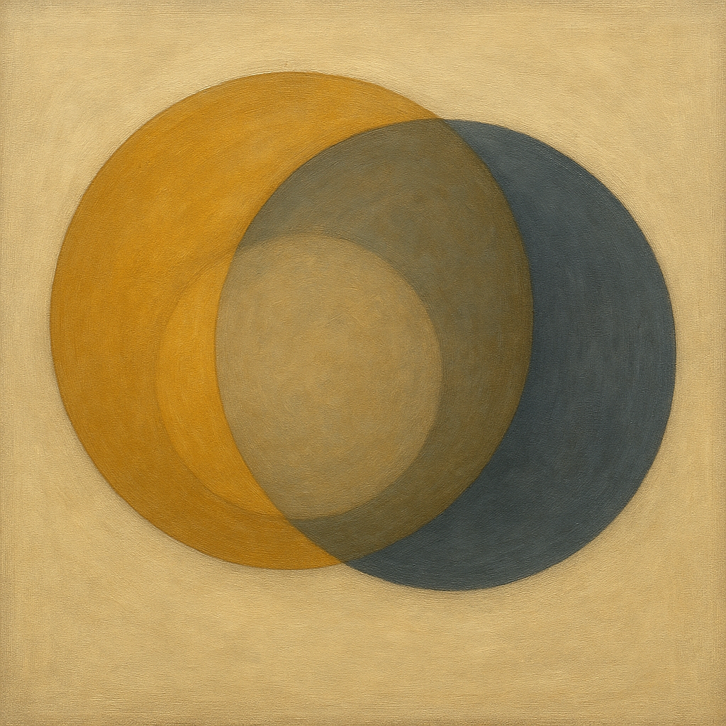 Intersecting Discs in Burnished Ochre & Slate No. 5 Fine Art Oil Painting - View 1