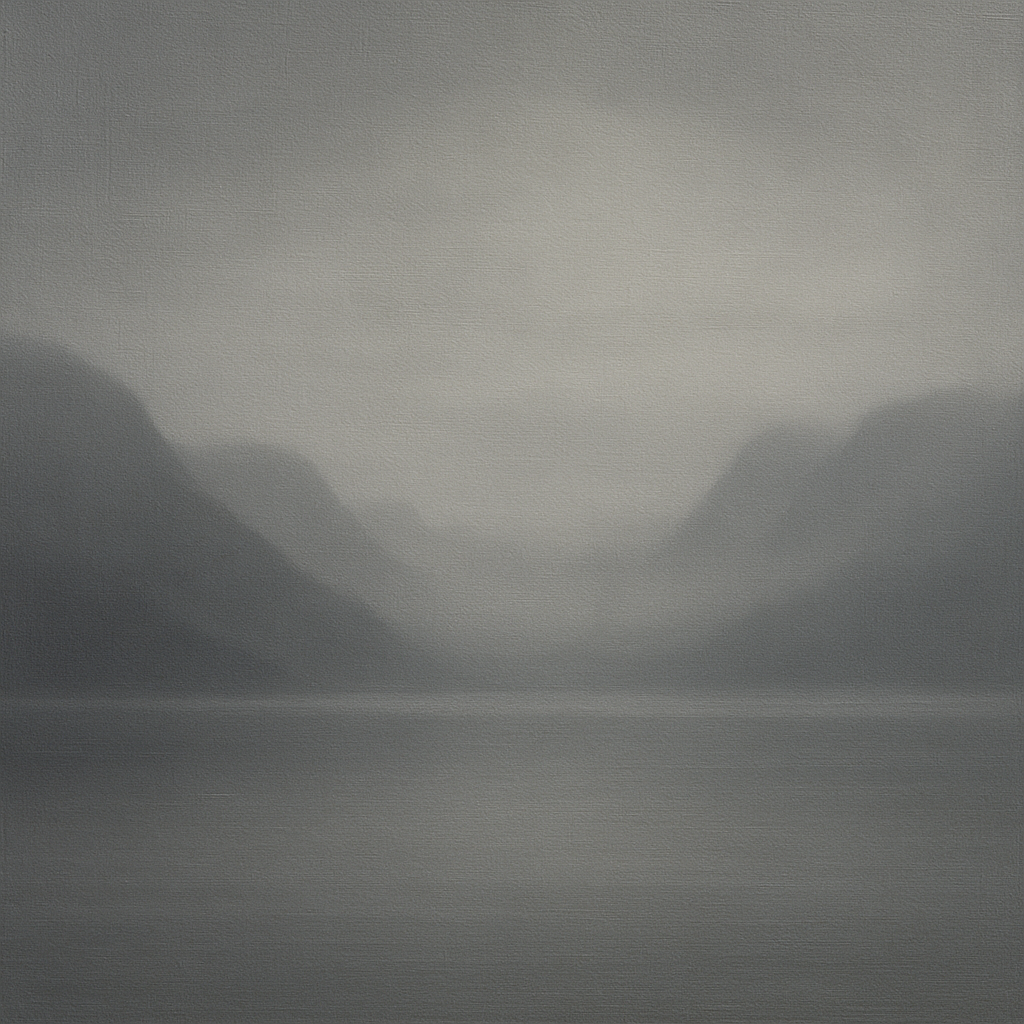 Misty Fjord Horizon in Monochromatic Slate No. 12 Oil Painting 100% Hand Painted Oil on Belgian Linen Canvas, Original Fine Art Wall Decor
