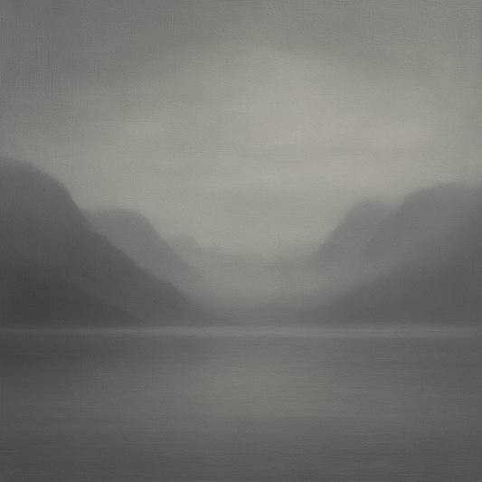Misty Fjord Horizon in Monochromatic Slate No. 12 Oil Painting 100% Hand Painted Oil on Belgian Linen Canvas, Original Fine Art Wall Decor