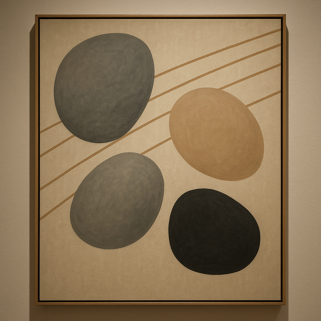 Organic Pebble Contours & Slanted Lines Oil Painting - View 1