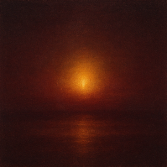 Deep Garnet & Amber Candlelight Horizon No. 10 Oil Painting 100% Hand Painted Oil on Belgian Linen Canvas, Original Fine Art Wall Decor