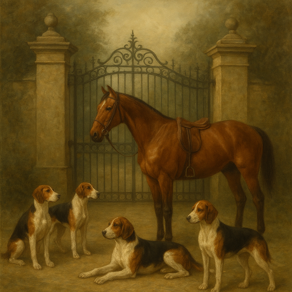 Hunting Hounds & Thoroughbred by Estate Gate Oil Painting - View 1