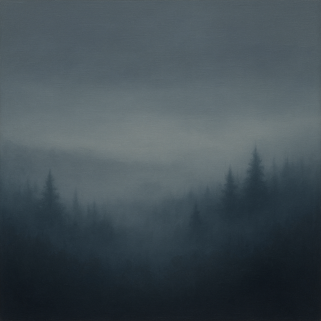 Dusk over Silent Pine Ridgeline in Charcoal Fog No. 2 Oil Painting - View 1