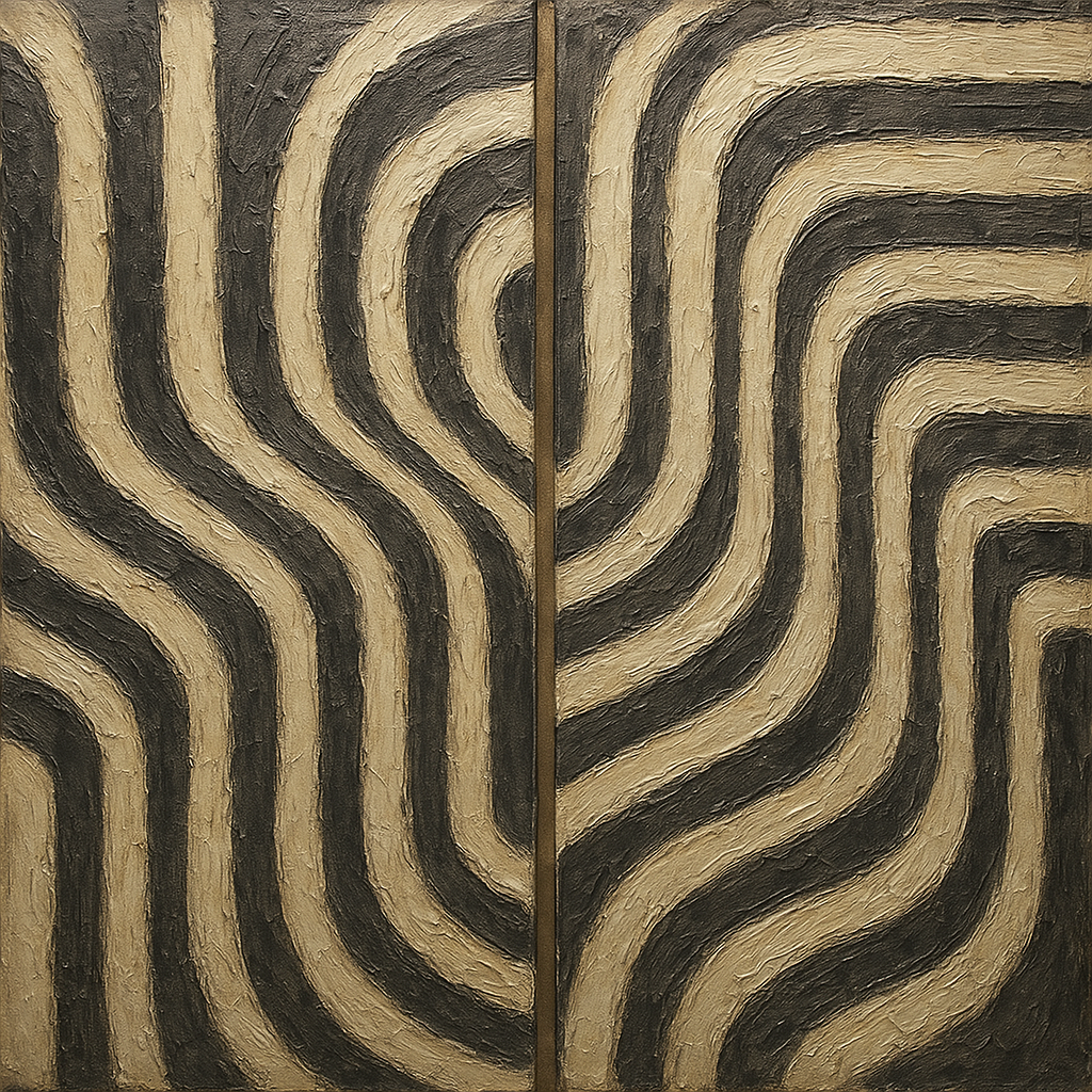 Monochrome Linear Rhythm Diptych No. 2 Oil Painting - 100% Hand-Painted Master Oil Painting