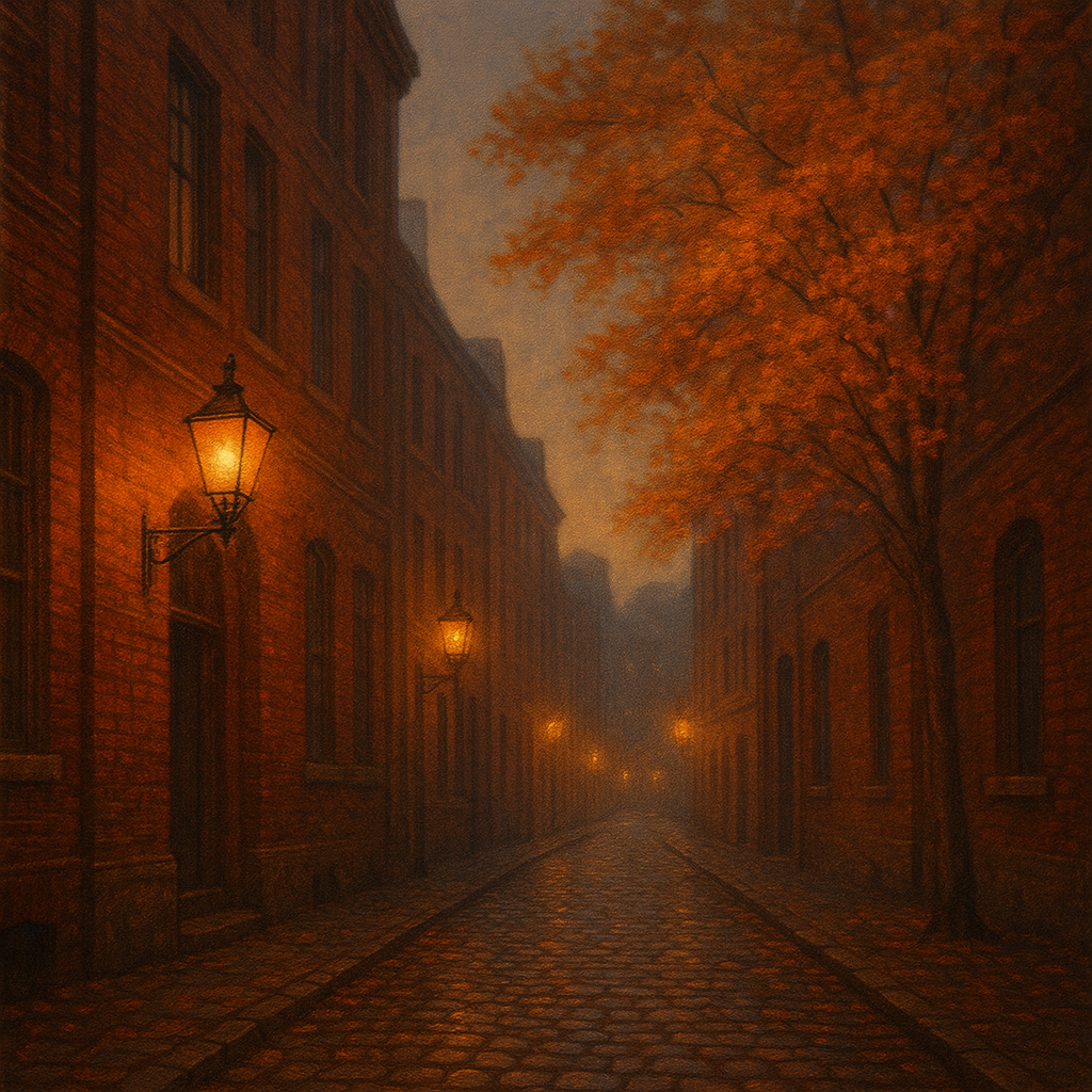 London Gaslamp Alley in Autumn Dusk No. 7 Oil Painting - View 1