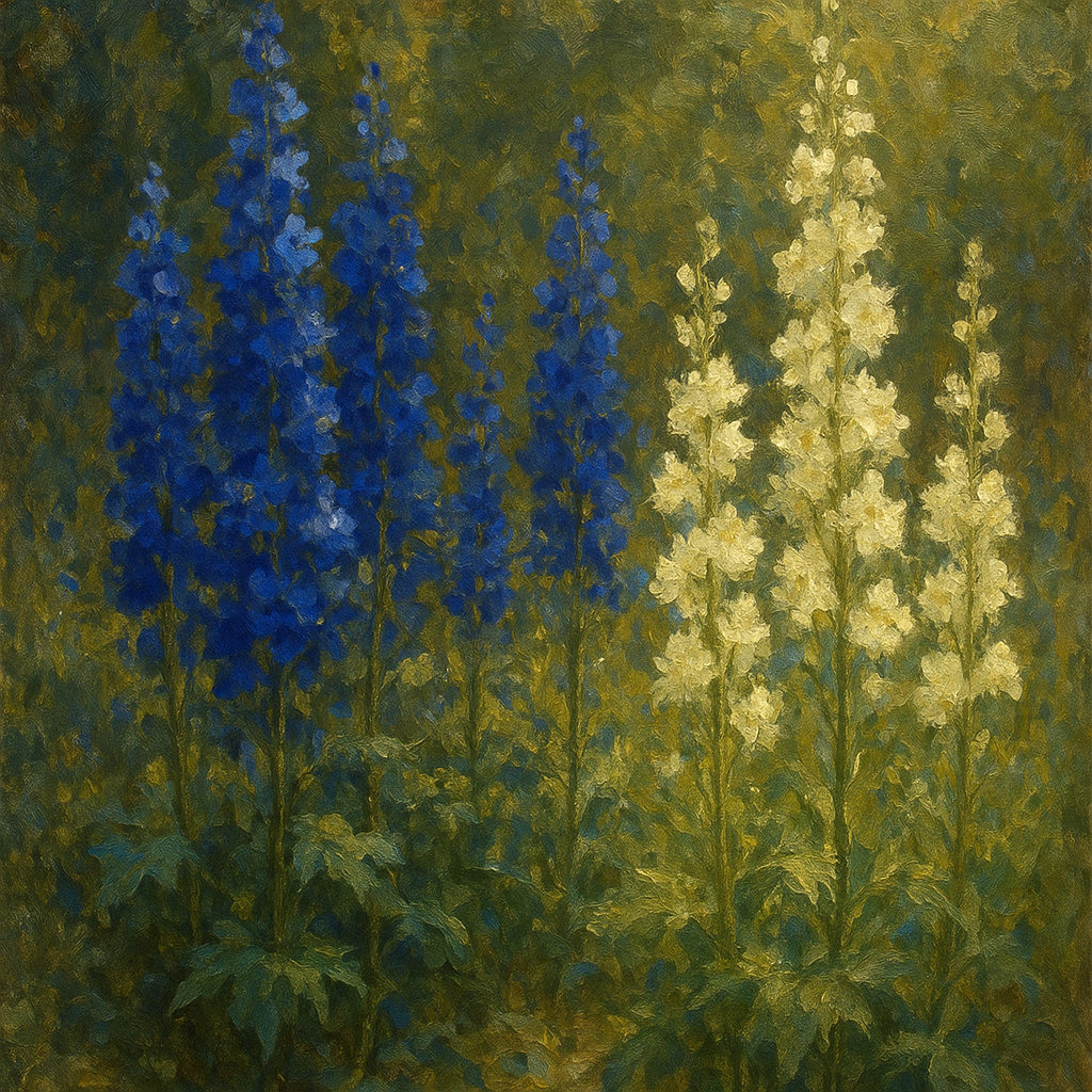 Wild Blue Delphiniums & White Larkspur Garden No. 8 Fine Art Oil Painting - View 1