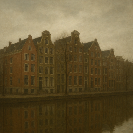 Amsterdam Canal Houses Under Overcast Sky No. 24 Oil Painting 100% Hand Painted Oil on Belgian Linen Canvas, Original Fine Art Wall Decor