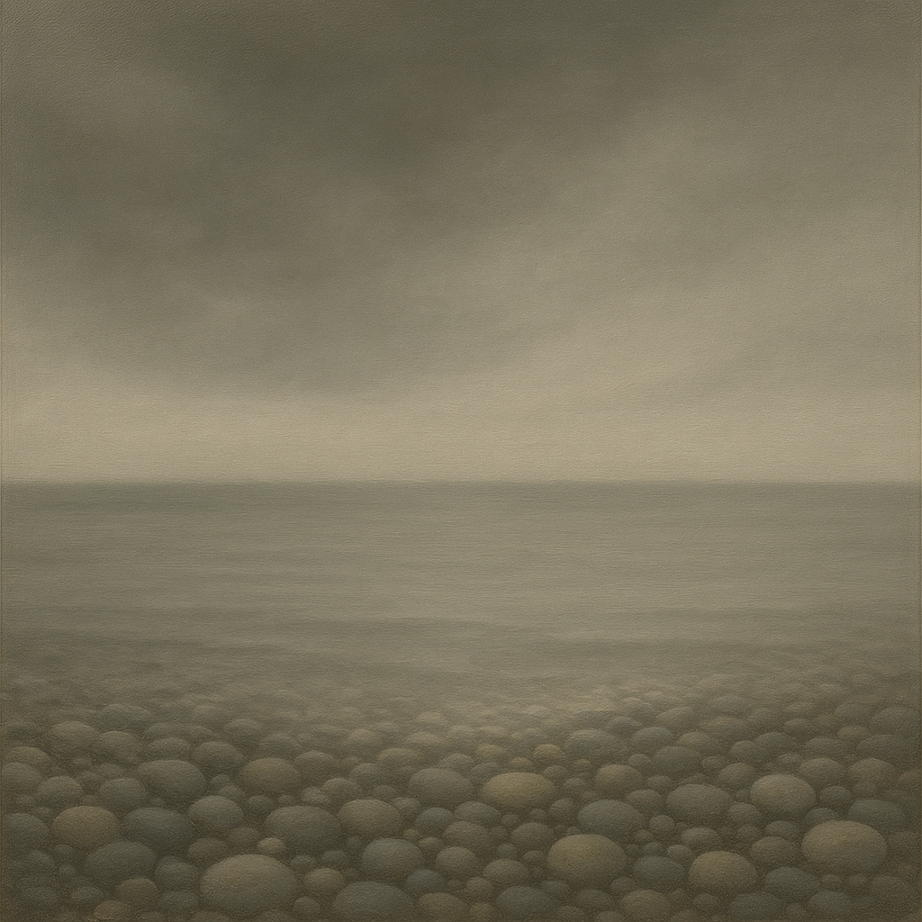 Overcast Coastal Fog & Wet Pebble Shingle No. 12 Oil Painting 100% Hand Painted Oil on Belgian Linen Canvas, Original Fine Art Wall Decor