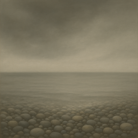 Overcast Coastal Fog & Wet Pebble Shingle No. 12 Oil Painting 100% Hand Painted Oil on Belgian Linen Canvas, Original Fine Art Wall Decor