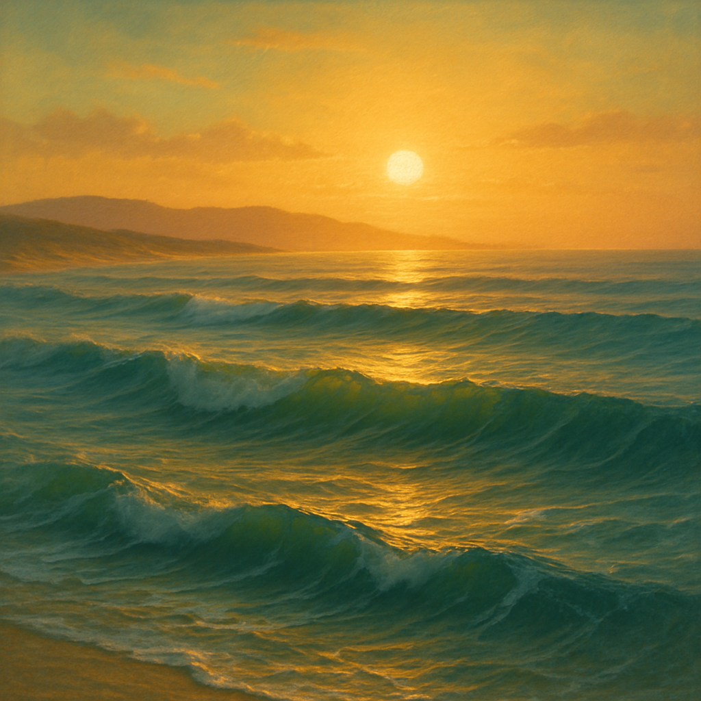 Golden Hour Sunlight on Ocean Swells No. 3 Oil Painting 100% Hand Painted Oil on Belgian Linen Canvas, Original Fine Art Wall Decor
