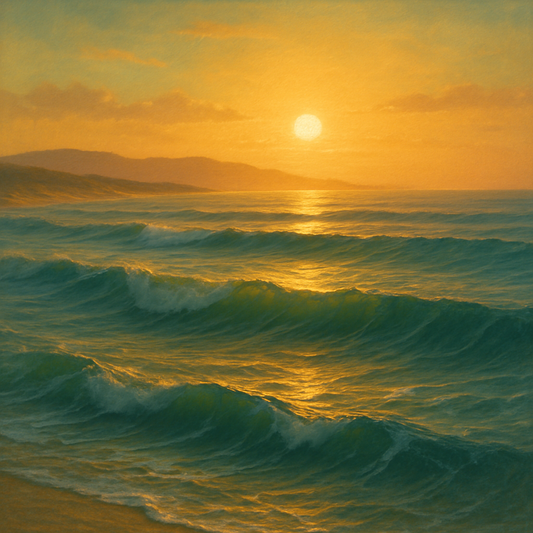 Golden Hour Sunlight on Ocean Swells No. 3 Oil Painting 100% Hand Painted Oil on Belgian Linen Canvas, Original Fine Art Wall Decor