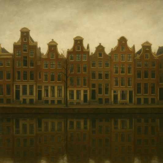 Amsterdam Canal Houses Under Overcast Sky No. 14 Oil Painting 100% Hand Painted Oil on Belgian Linen Canvas, Original Fine Art Wall Decor