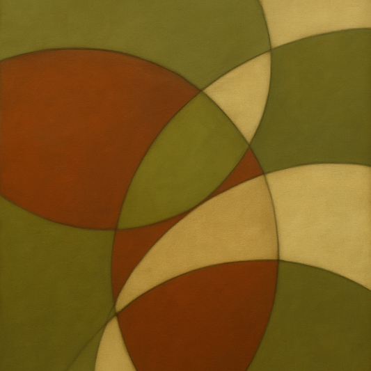 Intersecting Curved Forms in Olive & Rust No. 12 Oil Painting 100% Hand Painted Oil on Belgian Linen Canvas, Original Fine Art Wall Decor