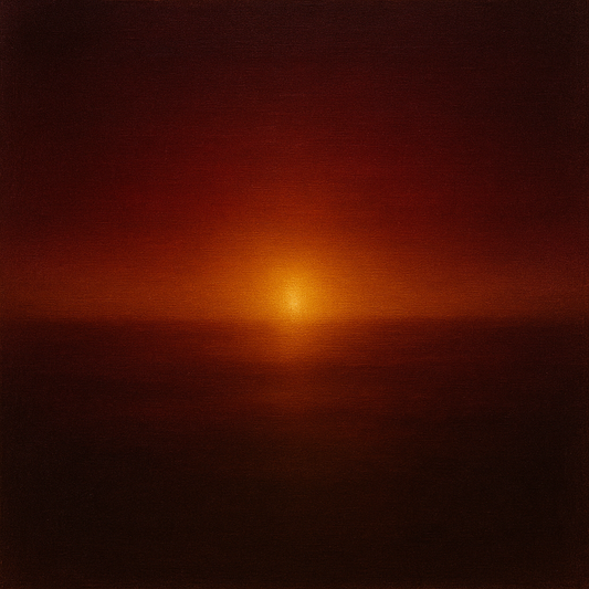 Deep Garnet & Amber Candlelight Horizon No. 7 Oil Painting 100% Hand Painted Oil on Belgian Linen Canvas, Original Fine Art Wall Decor