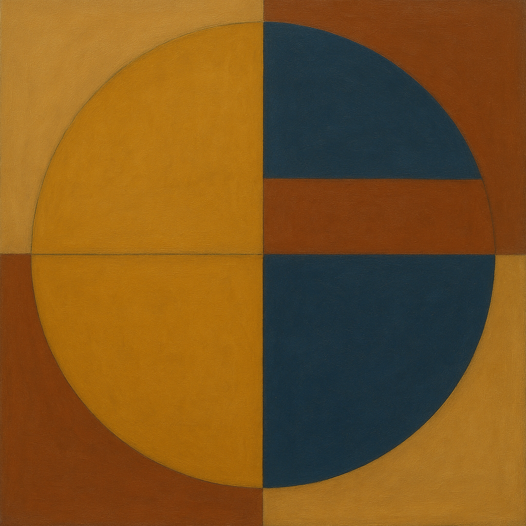Bauhaus Quadrant Harmony in Primary Earth Tones No. 9 Oil Painting - View 1