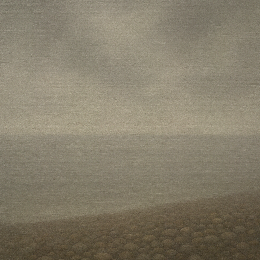 Overcast Coastal Fog & Wet Pebble Shingle No. 18 Oil Painting - View 1