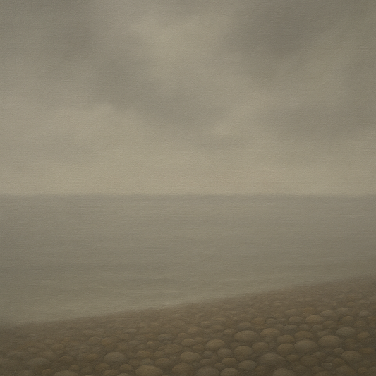 Overcast Coastal Fog & Wet Pebble Shingle No. 18 Oil Painting - View 1