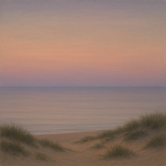 Pastel Dusk Horizon over Calm Atlantic Waters No. 6 Oil Painting 100% Hand Painted Oil on Belgian Linen Canvas, Original Fine Art Wall Decor