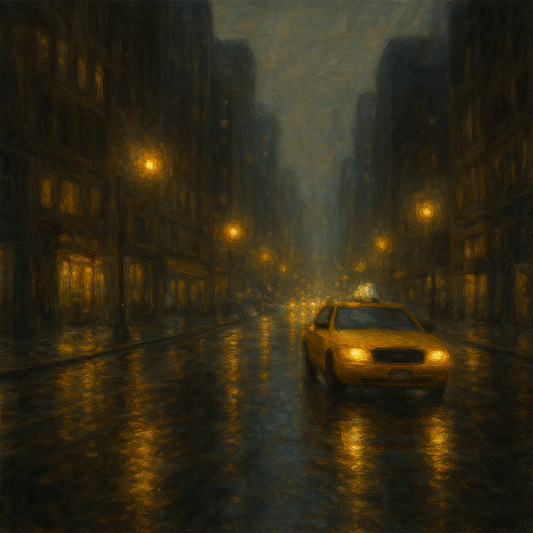 Rain-Drenched Manhattan Avenue Lights No. 27 Oil Painting - View 1