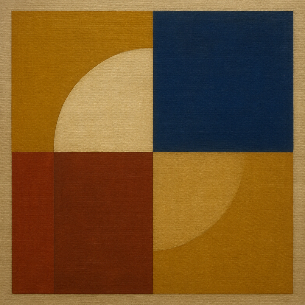 Bauhaus Quadrant Harmony in Primary Earth Tones No. 11 Oil Painting - View 1