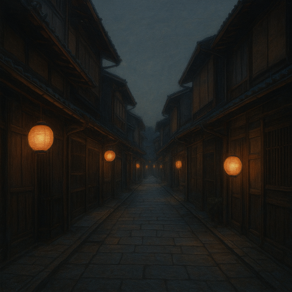 Old Kyoto Gion Alley in Soft Lantern Light No. 8 Oil Painting - View 1