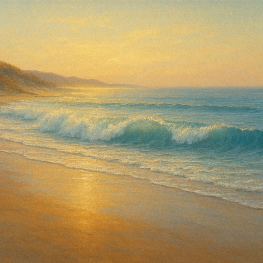 Gentle Breaking Waves & Wet Beach Reflection Oil Painting 100% Hand Painted Oil on Belgian Linen Canvas, Original Fine Art Wall Decor