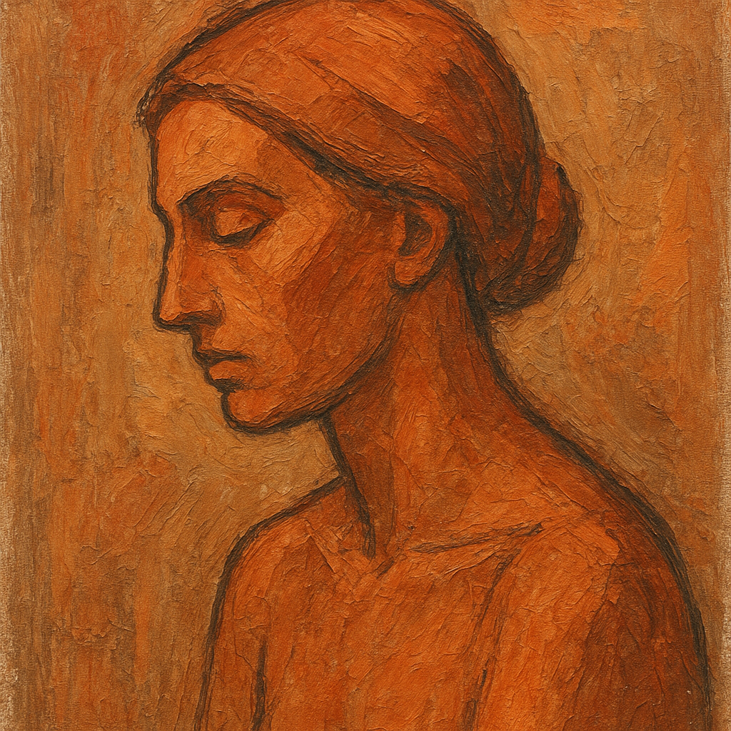 Contemplative Profile in Warm Clay Oil Painting - View 1