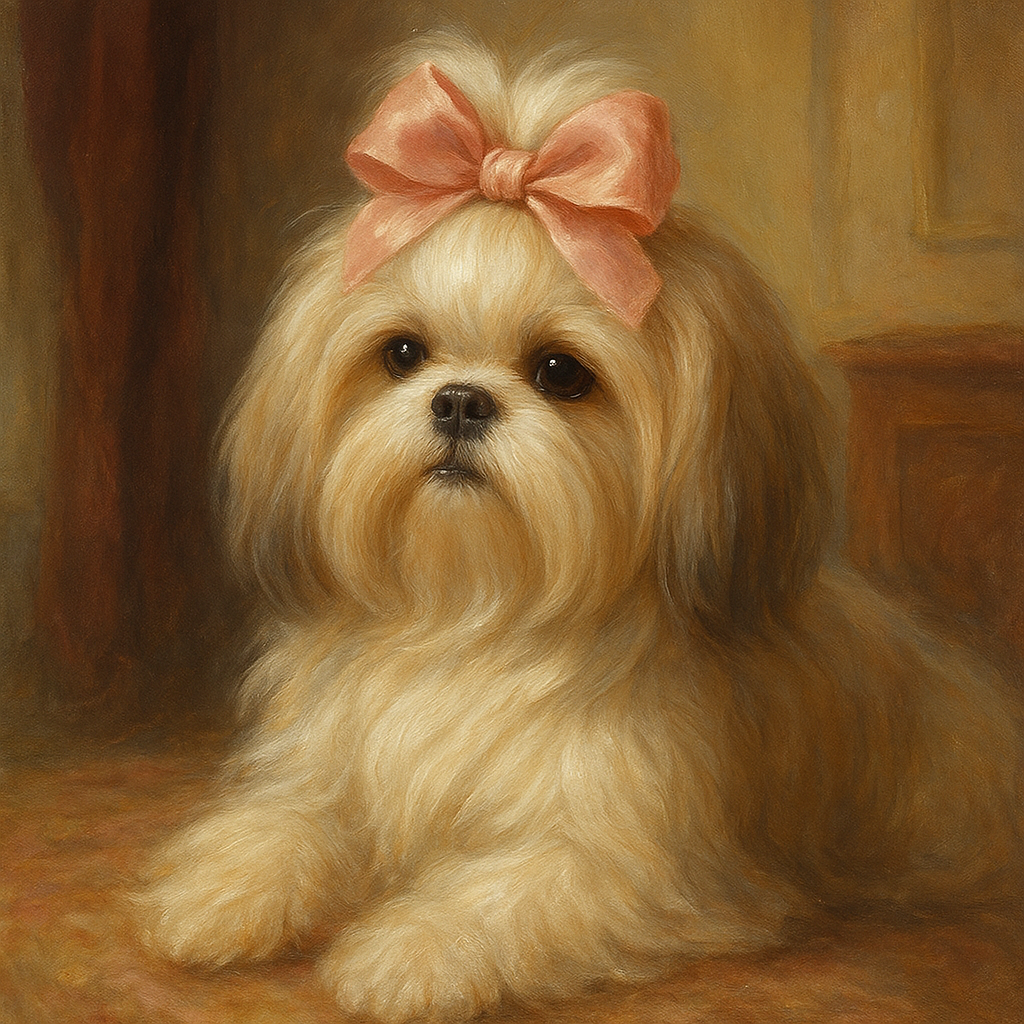 Sweet Shih Tzu with Silk Bow in Parlor No. 3 Fine Art Oil Painting - View 1