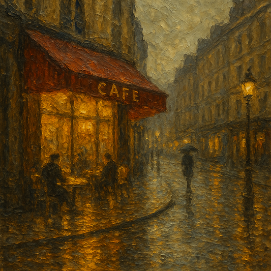 Parisian Cafe Rain Reflections No. 3 Oil Painting - 100% Hand-Painted Master Oil Painting