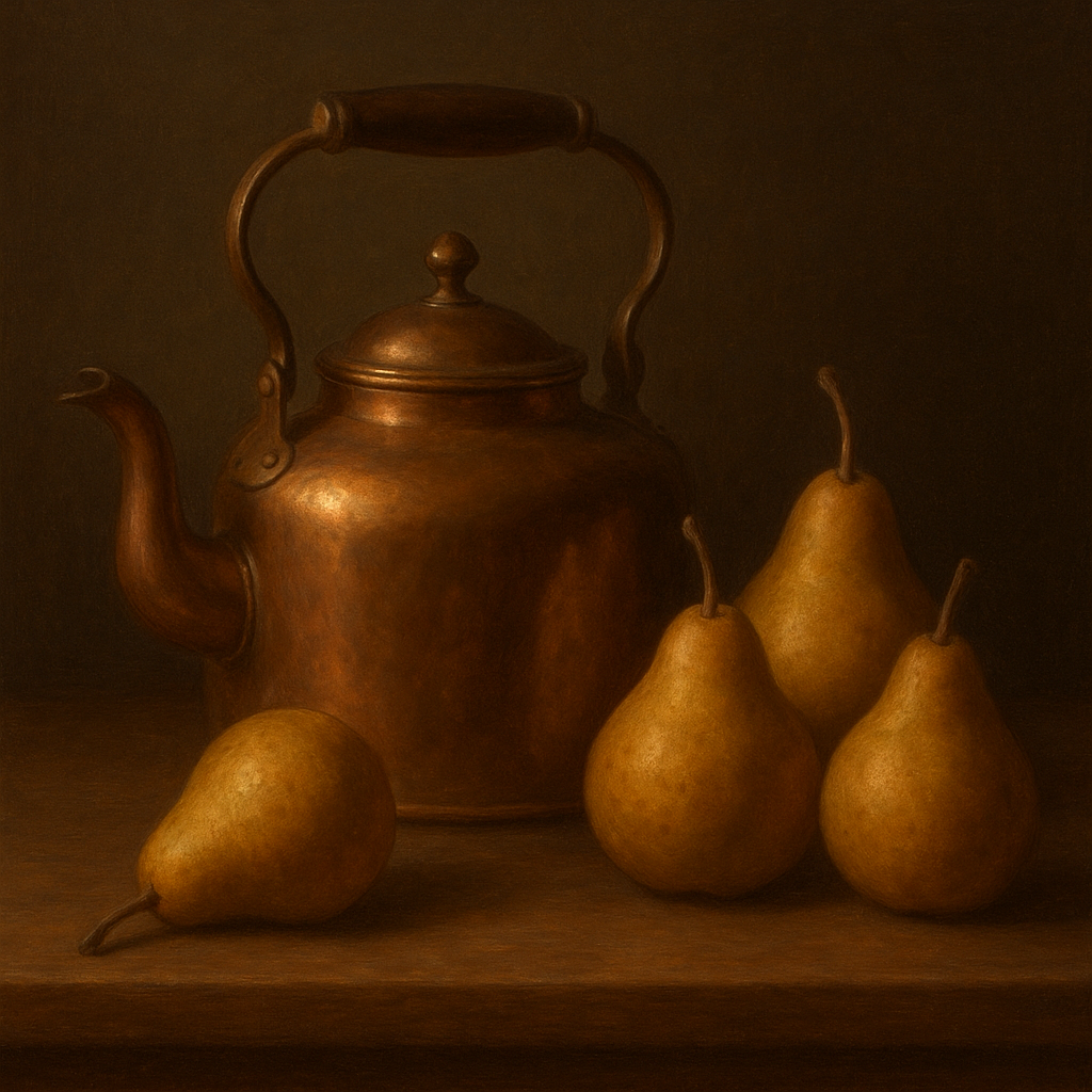 Antique Copper Kettle & Orchard Pears No. 5 Oil Painting - View 1