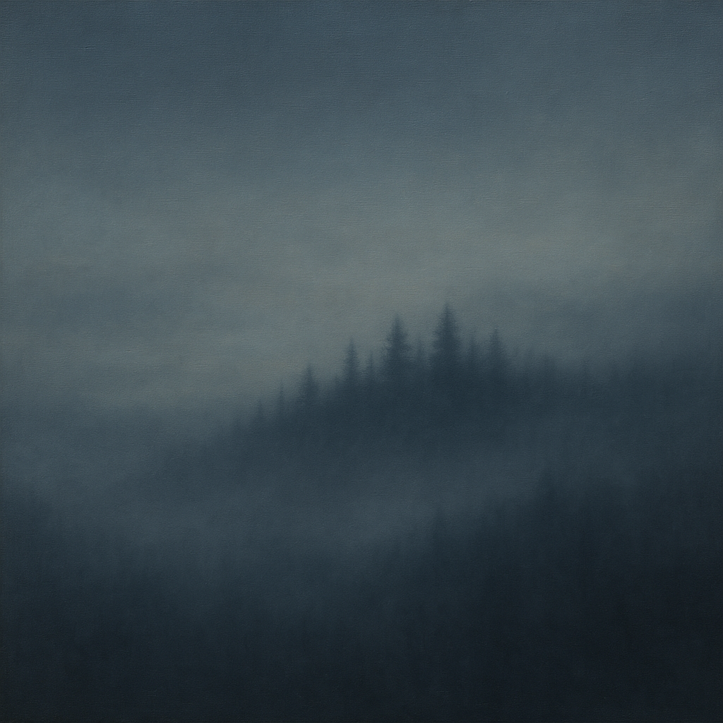 Dusk over Silent Pine Ridgeline in Charcoal Fog No. 16 Oil Painting - View 1
