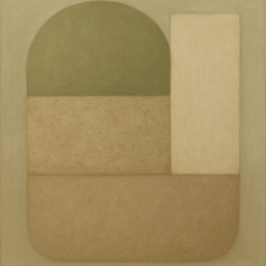 Muted Olive & Sandstone Geometric Balance No. 8 Oil Painting 100% Hand Painted Oil on Belgian Linen Canvas, Original Fine Art Wall Decor