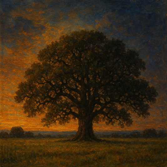 Solitary Oak at Twilight Landscape Oil Painting - 100% Hand-Painted Master Oil Painting
