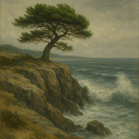 Wild Coastal Pine on Stormy Granite Cliff No. 16 Oil Painting - View 1