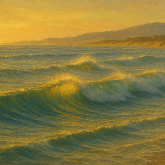 Golden Hour Sunlight on Ocean Swells No. 8 Oil Painting 100% Hand Painted Oil on Belgian Linen Canvas, Original Fine Art Wall Decor