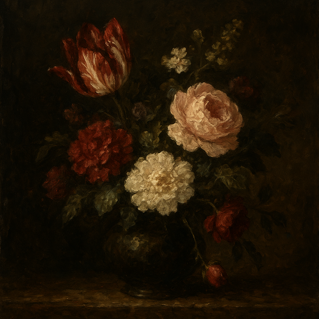 Dutch Golden Age Moody Floral Still Life Oil Painting - 100% Hand-Painted Master Oil Painting