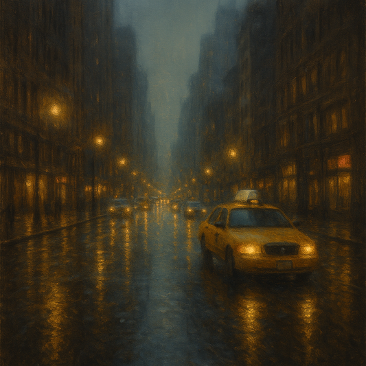 Rain-Drenched Manhattan Avenue Lights No. 19 Oil Painting 100% Hand Painted Oil on Belgian Linen Canvas, Original Fine Art Wall Decor